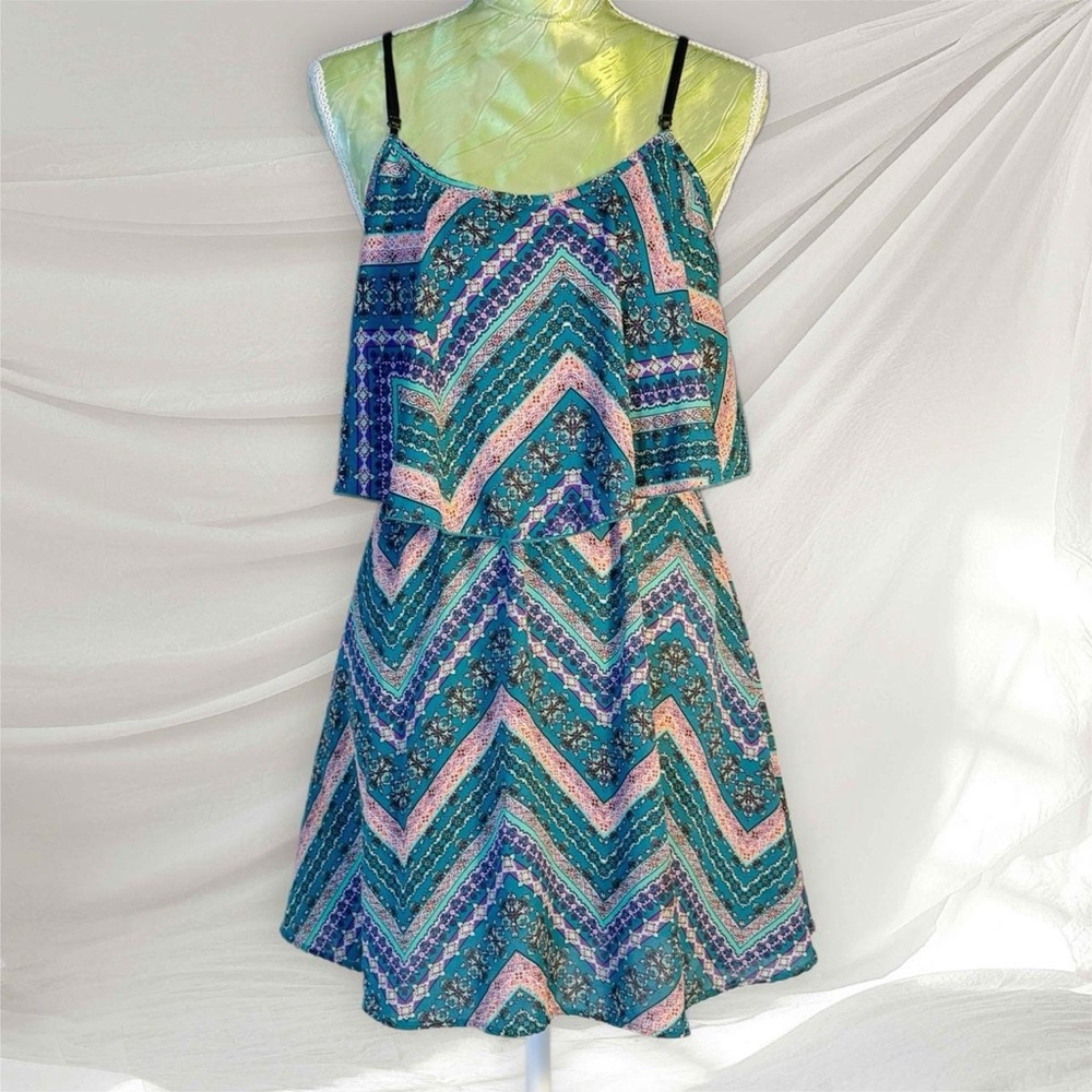 Love Culture Chevron Boho Festival Mini Dress M USA πΊπΈ - Picture 2 of 6